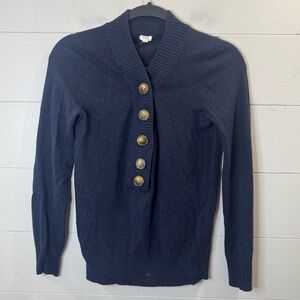 J. Crew | Wool Cashmere Blend Navy Blue Quarter Button-Up Women's Sweater Small